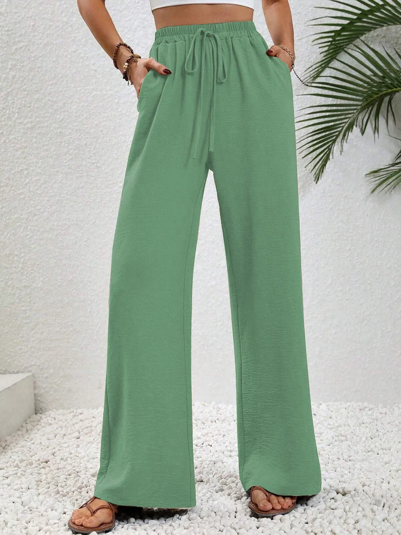 Damen Lässige, Breite Freizeithose mit Elastischem Bund und Seitlichen Taschen