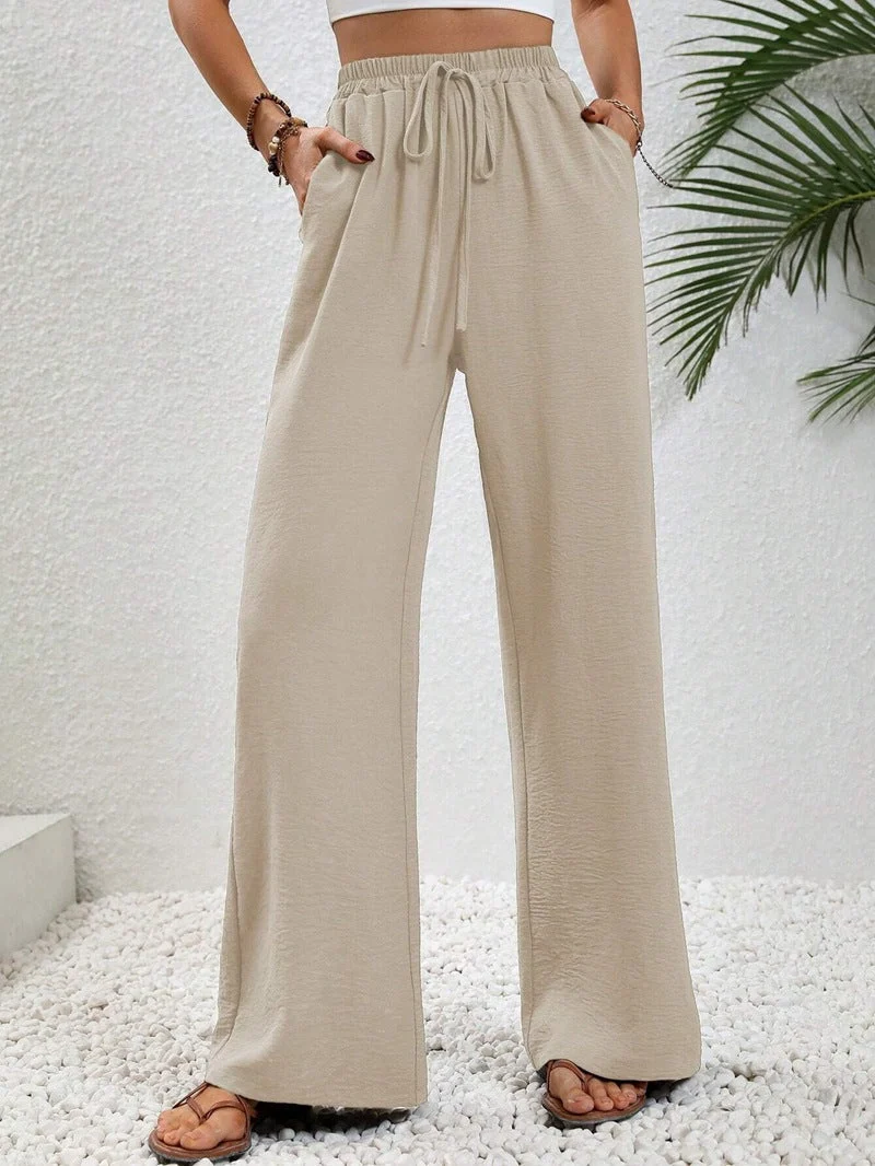 Damen Lässige, Breite Freizeithose mit Elastischem Bund und Seitlichen Taschen