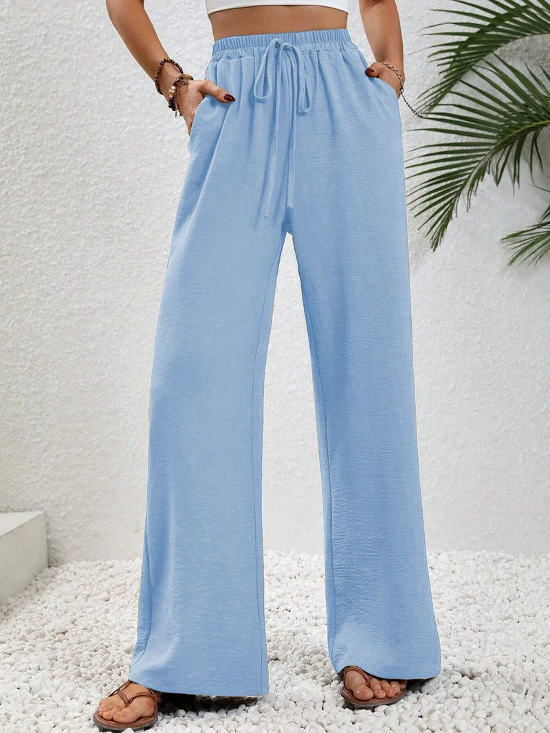 Damen Lässige, Breite Freizeithose mit Elastischem Bund und Seitlichen Taschen