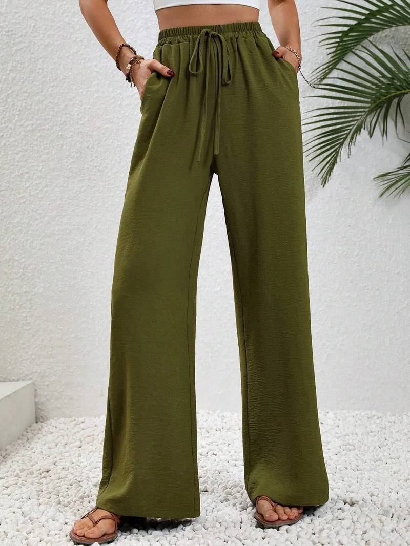 Damen Lässige, Breite Freizeithose mit Elastischem Bund und Seitlichen Taschen