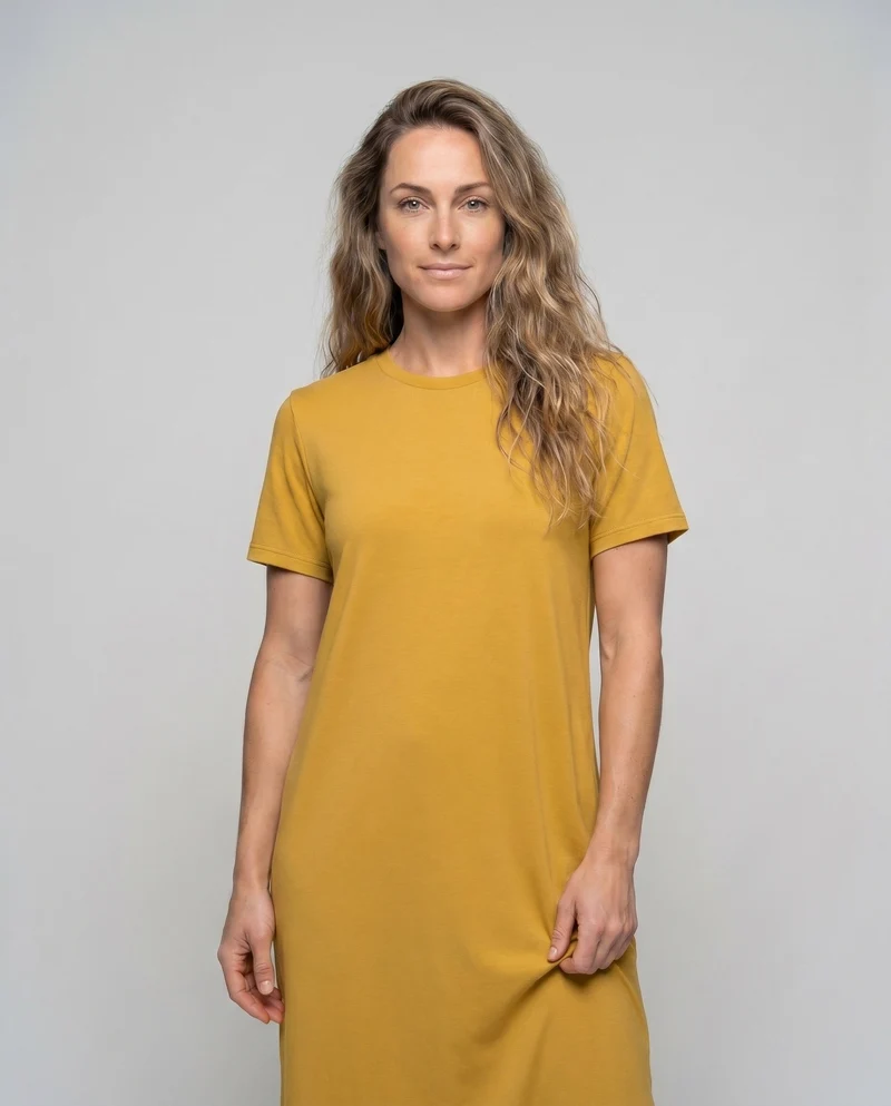 Damen lässiges Midikleid aus feiner Baumwollmischung mit seitlichem Schlitz