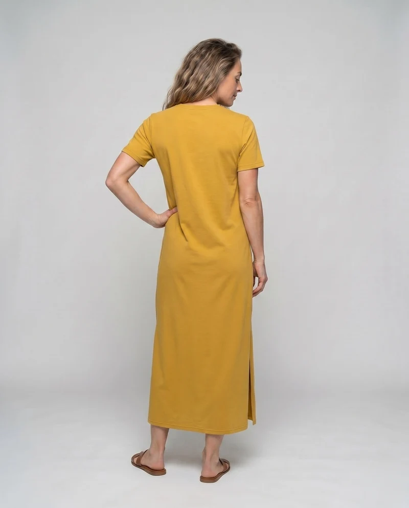 Damen lässiges Midikleid aus feiner Baumwollmischung mit seitlichem Schlitz