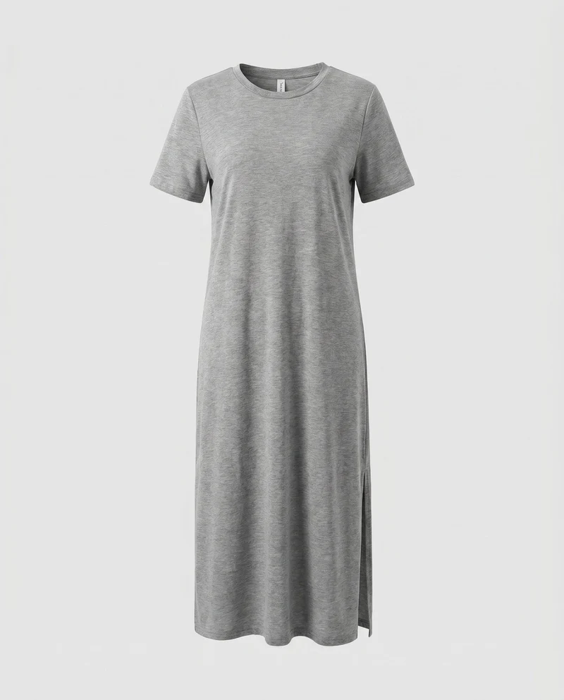 Damen lässiges Midikleid aus feiner Baumwollmischung mit seitlichem Schlitz