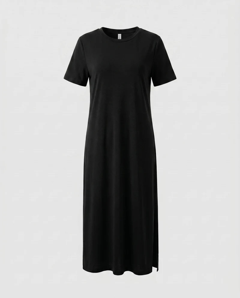 Damen lässiges Midikleid aus feiner Baumwollmischung mit seitlichem Schlitz