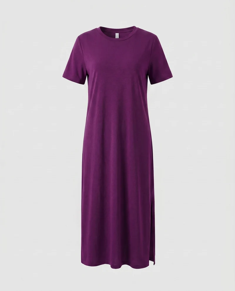 Damen lässiges Midikleid aus feiner Baumwollmischung mit seitlichem Schlitz