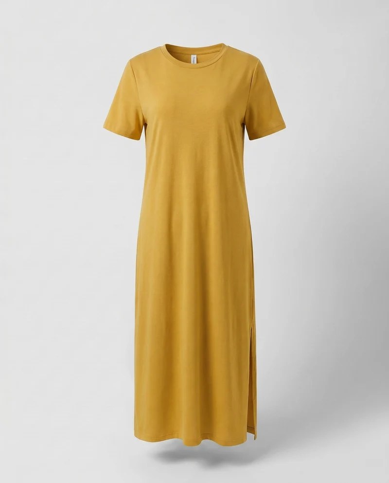 Damen lässiges Midikleid aus feiner Baumwollmischung mit seitlichem Schlitz
