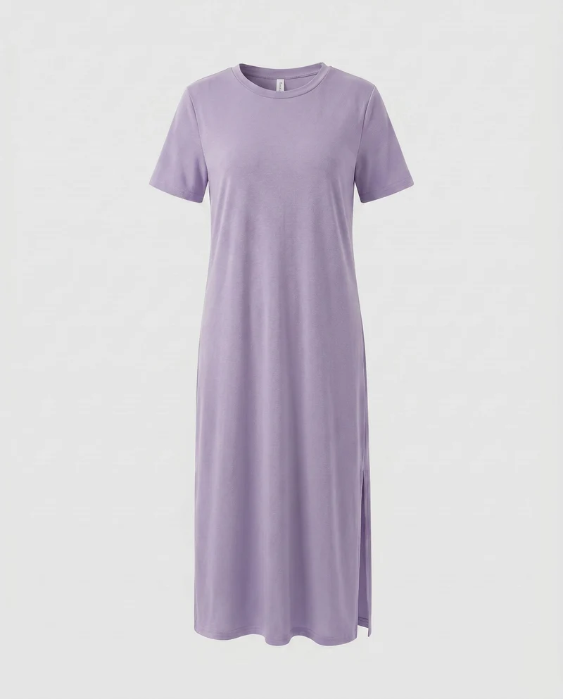 Damen lässiges Midikleid aus feiner Baumwollmischung mit seitlichem Schlitz