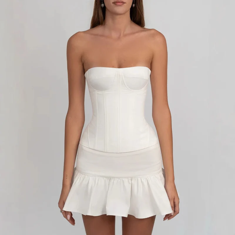Damen figurbetontes Korsettkleid mit Rüschensaum