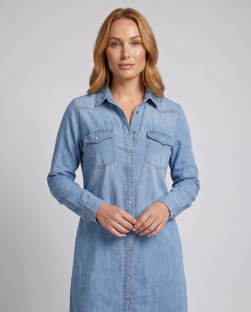 Damen Denim Hemdblusenkleid