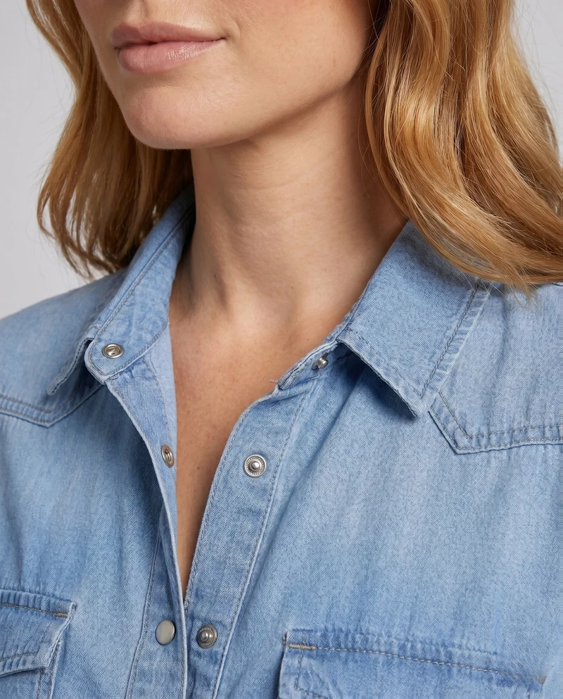 Damen Denim Hemdblusenkleid