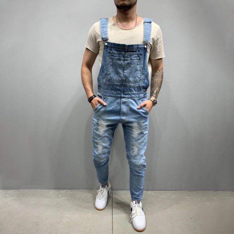Herren Denim-Latzhose mit Destroyed-Details