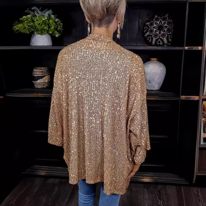 Damen Glamouröse Strickjacke mit Pailletten und lockerer Passform