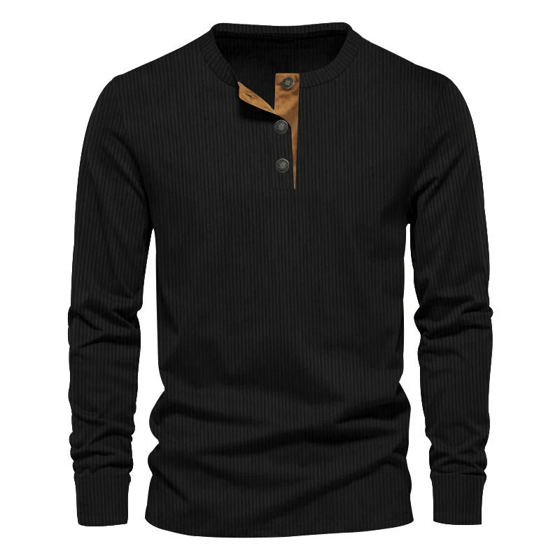 Herren lässiges Langarmshirt mit Knopfleiste und Rippstruktur