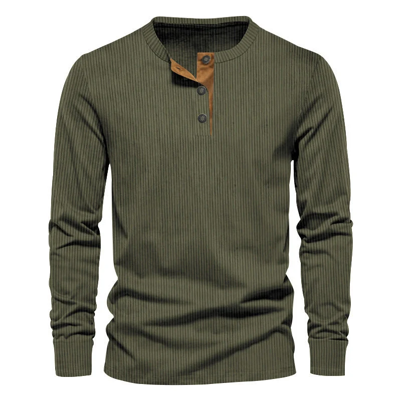 Herren lässiges Langarmshirt mit Knopfleiste und Rippstruktur