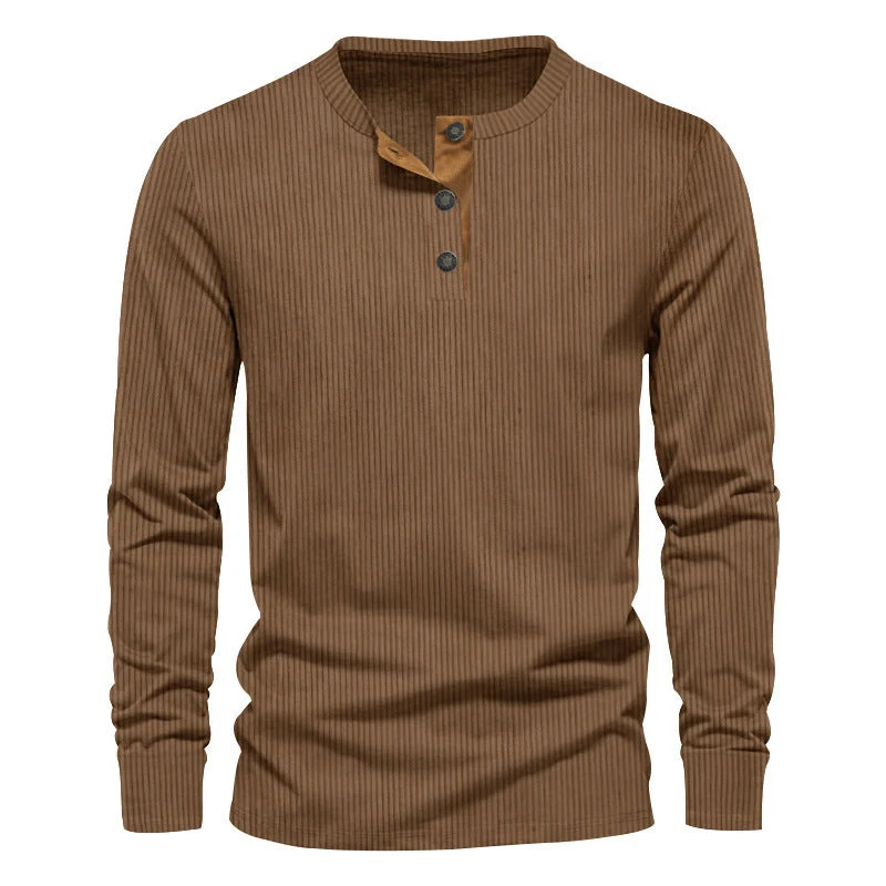 Herren lässiges Langarmshirt mit Knopfleiste und Rippstruktur