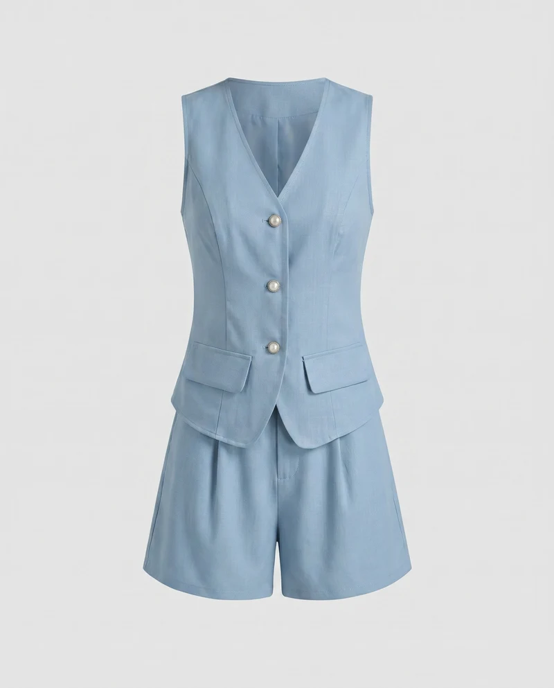Damen modisches Zweiteiler-Set mit eleganter Weste und Shorts