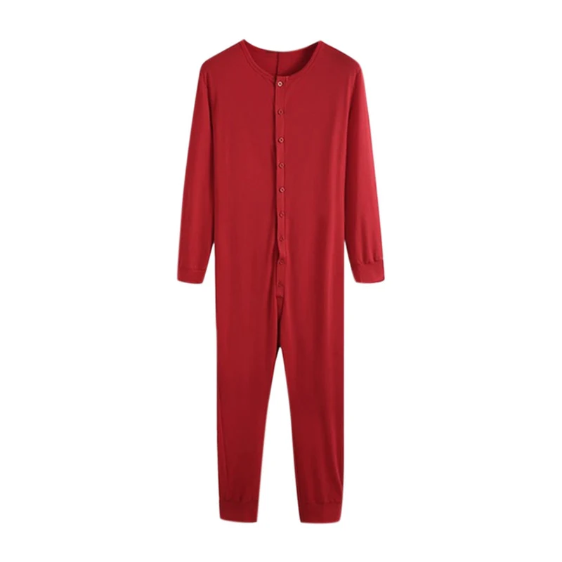 Unisex nan Einteiliger Langarm-Schlafanzug mit durchgehender Knopfleiste und elastischen Bündchen