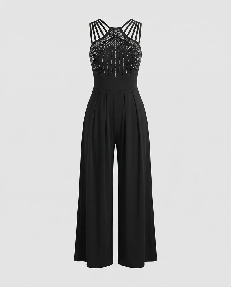 Damen Jumpsuit glamour Pailletten weit