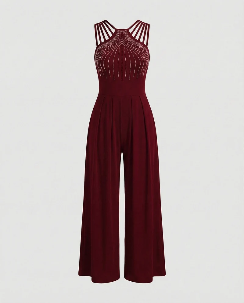 Damen Jumpsuit glamour Pailletten weit