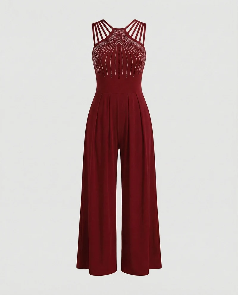 Damen Jumpsuit glamour Pailletten weit