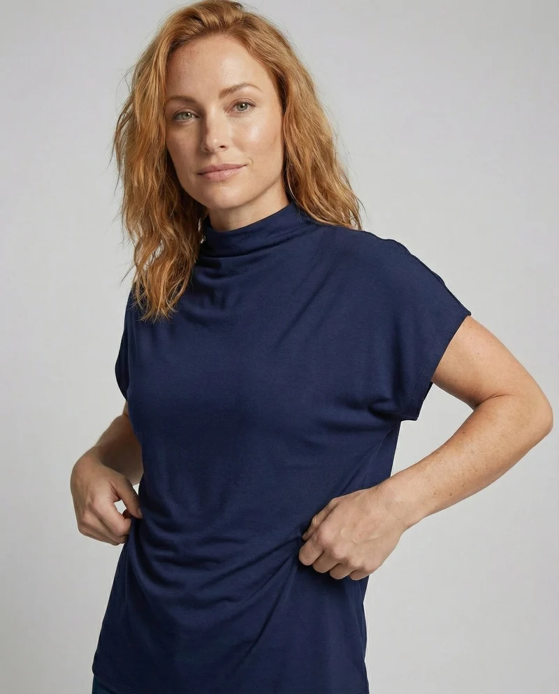 Damen Longshirt Weit Stehkragen Fledermausärmeln