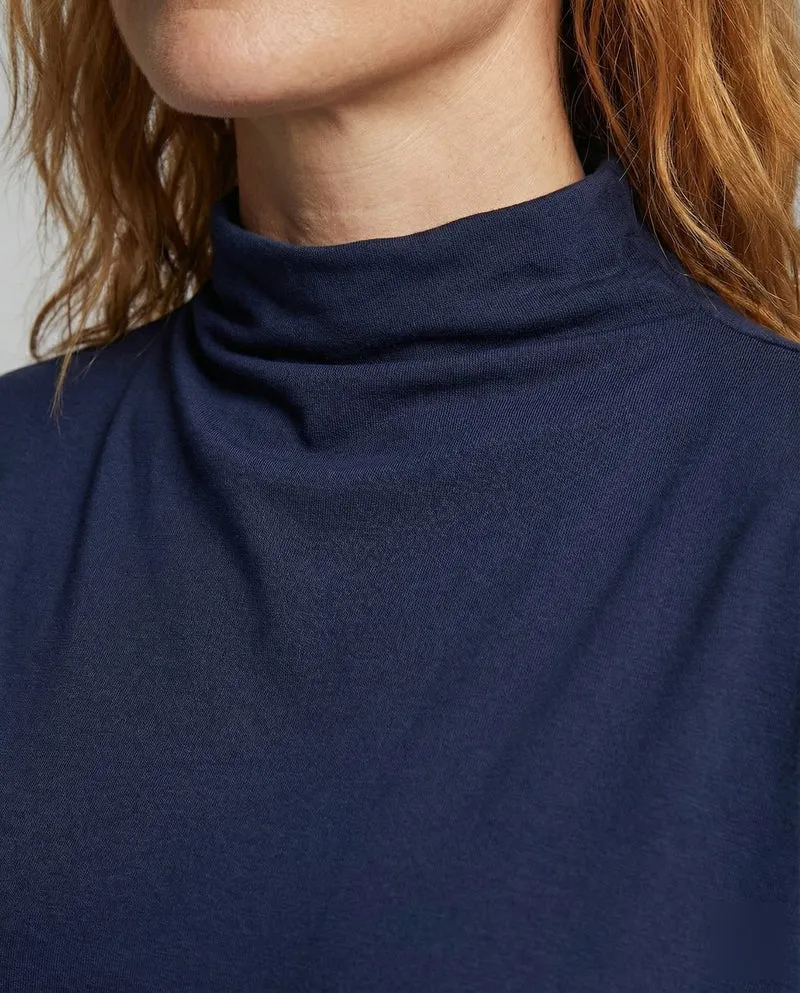 Damen Longshirt Weit Stehkragen Fledermausärmeln