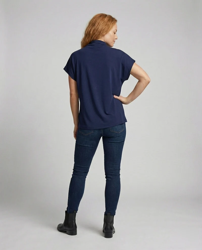 Damen Longshirt Weit Stehkragen Fledermausärmeln