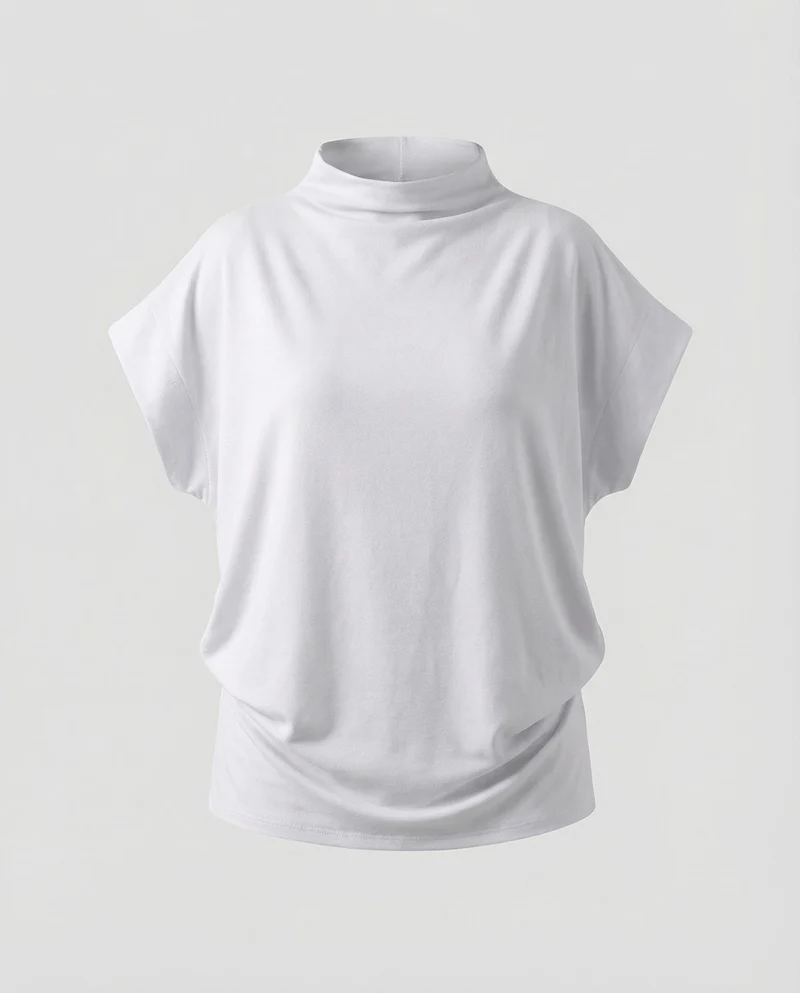 Damen Longshirt Weit Stehkragen Fledermausärmeln