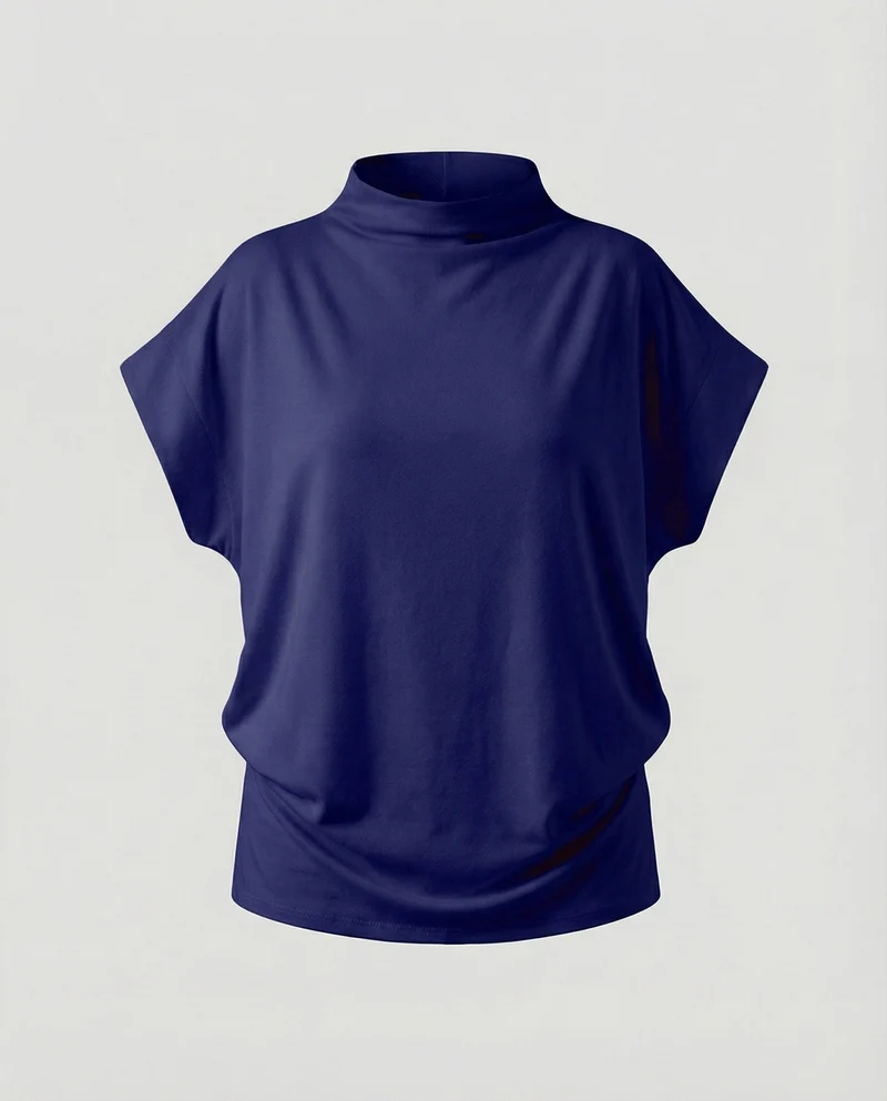 Damen Longshirt Weit Stehkragen Fledermausärmeln