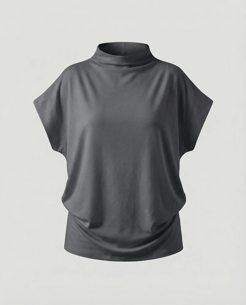 Damen Longshirt Weit Stehkragen Fledermausärmeln