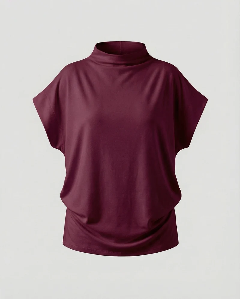 Damen Longshirt Weit Stehkragen Fledermausärmeln