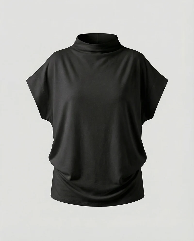Damen Longshirt Weit Stehkragen Fledermausärmeln