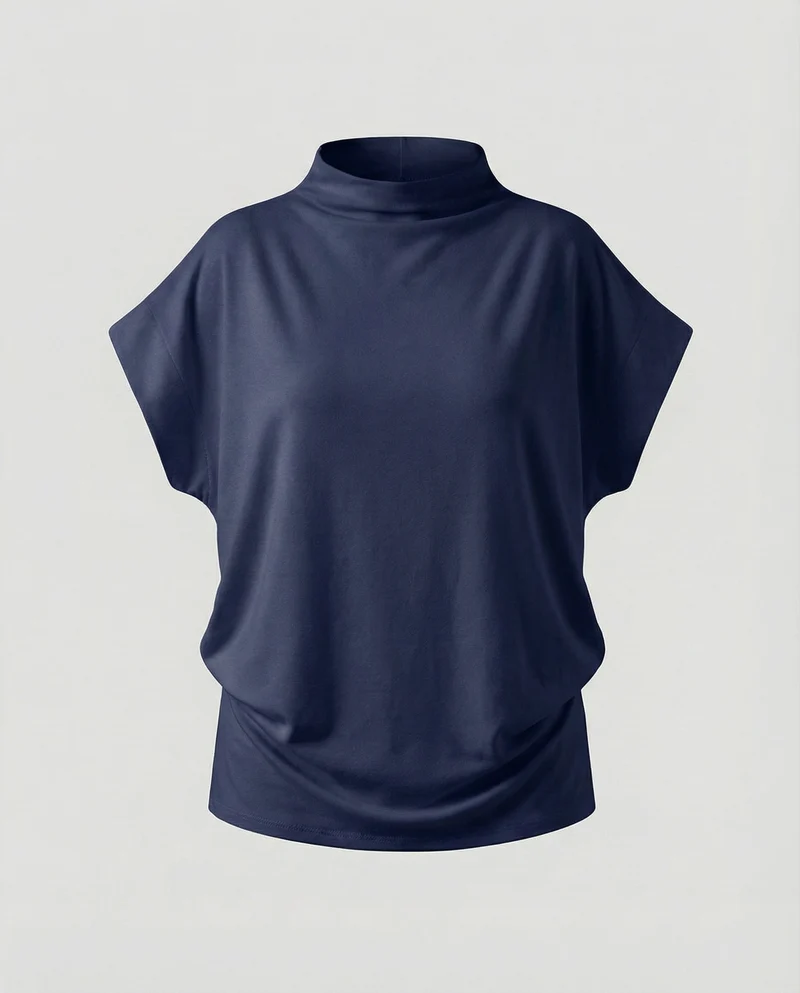 Damen Longshirt Weit Stehkragen Fledermausärmeln