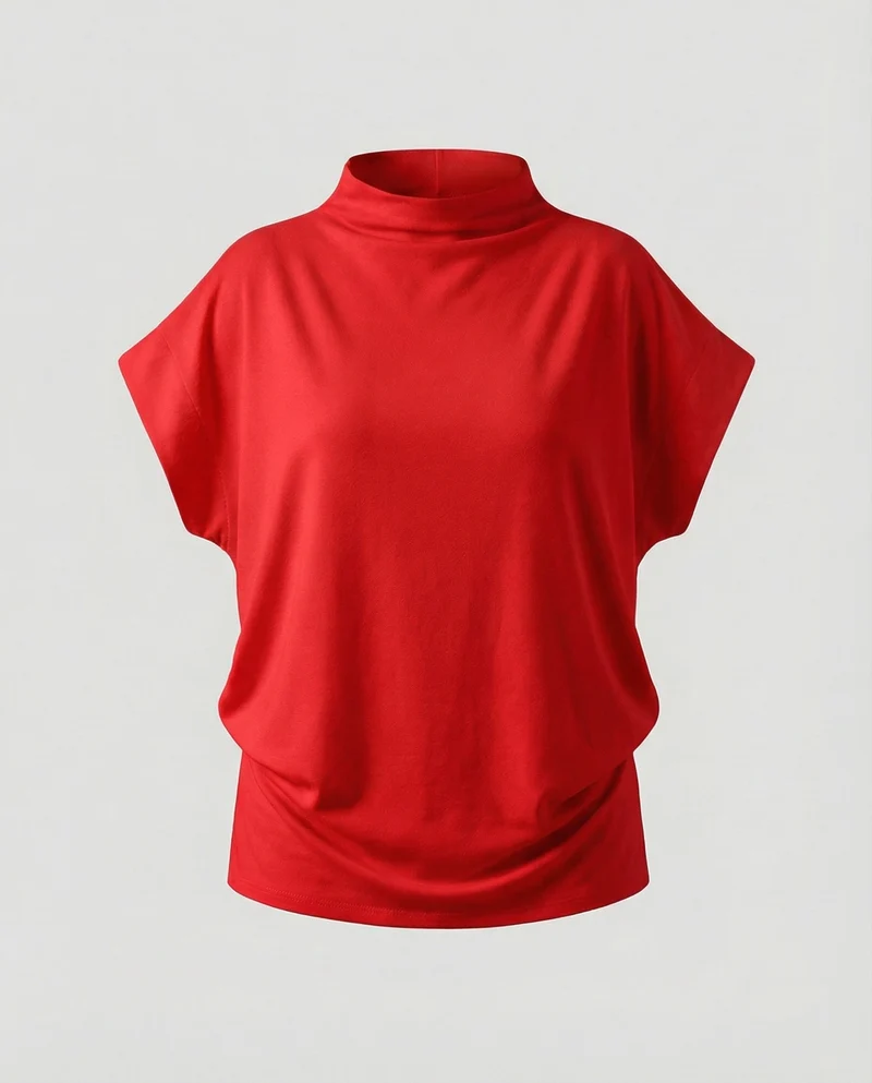 Damen Longshirt Weit Stehkragen Fledermausärmeln