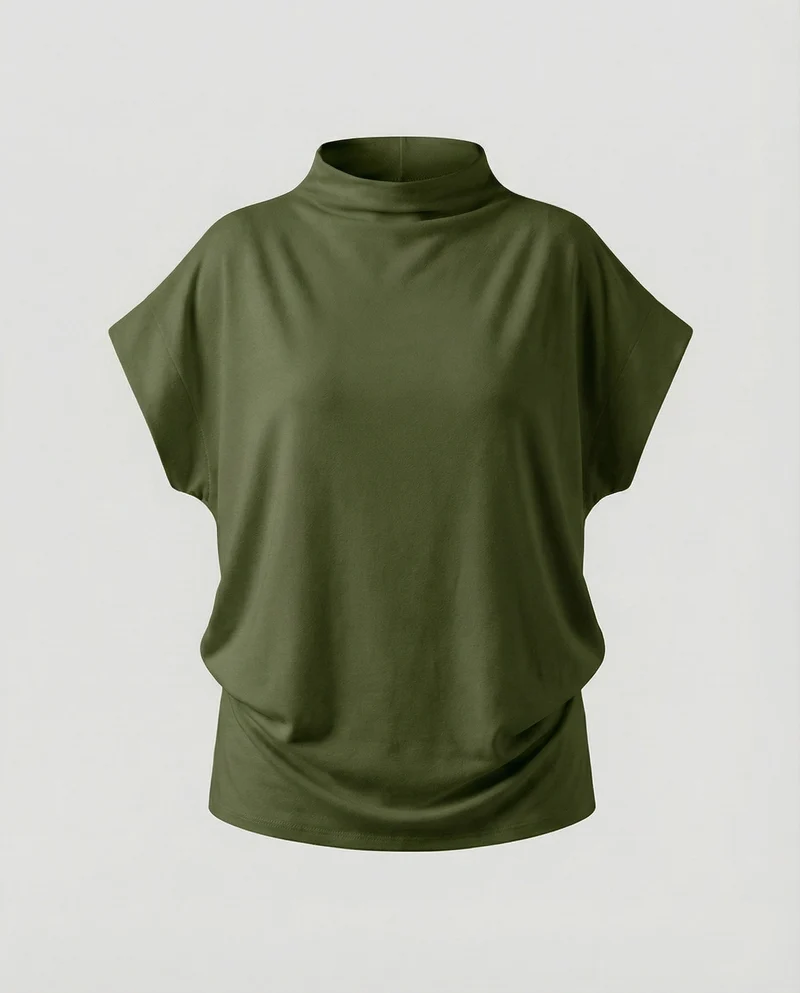 Damen Longshirt Weit Stehkragen Fledermausärmeln