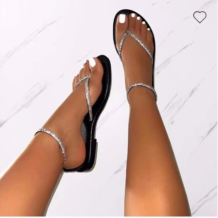 Damen Glamouröse Zehentrenner-Sandalen mit funkelnden Strass-Elementen