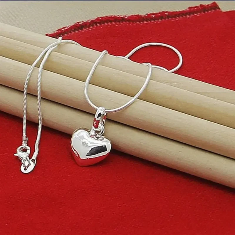 Sterling Silber Massiv Herz Kette Schlangenkette für Damen