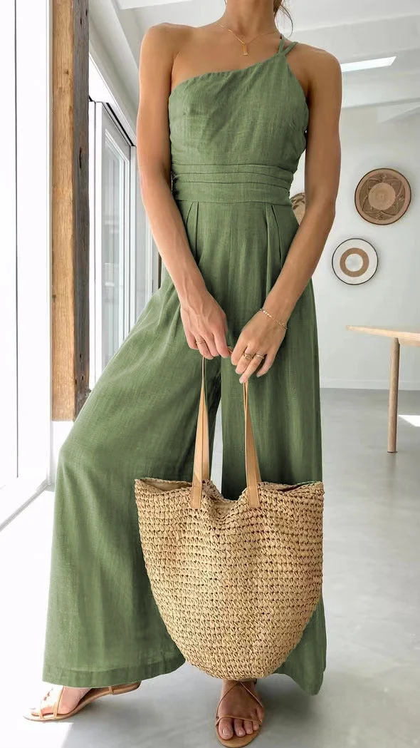 Damen Jumpsuit im modischen Wickeldesign mit weitem Bein und schulterfreiem Schnitt