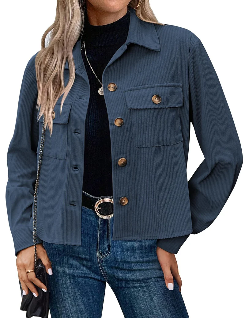 Damen Cordjacke mit zwei Brusttaschen