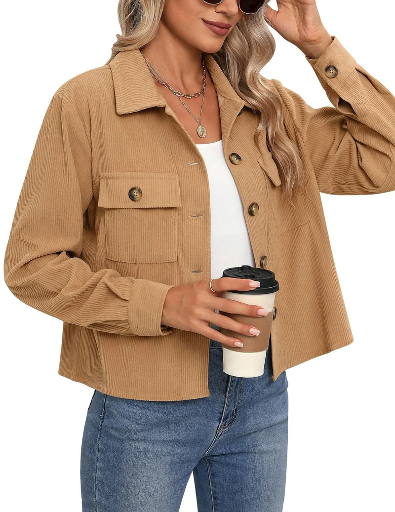 Damen Cordjacke mit zwei Brusttaschen