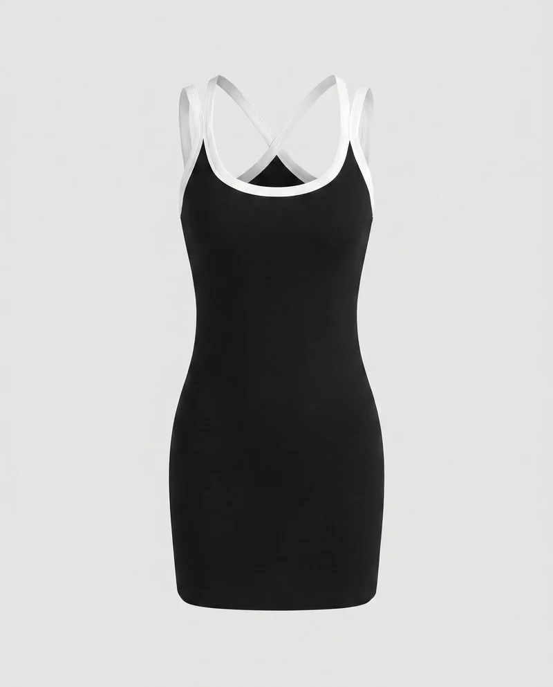 Damen figurbetontes Mini-Kleid mit verstellbaren Spaghetti-Trägern und elegantem Ausschnitt