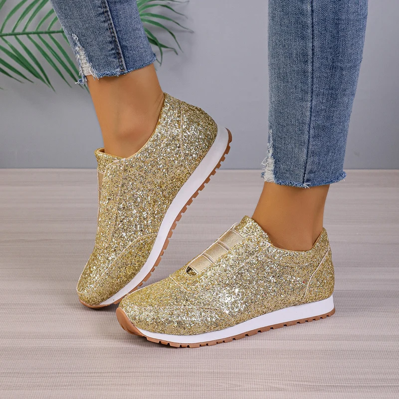 Damen Sneaker mit Glitzer-Effekt und elastischem Riemen Nord Taschen