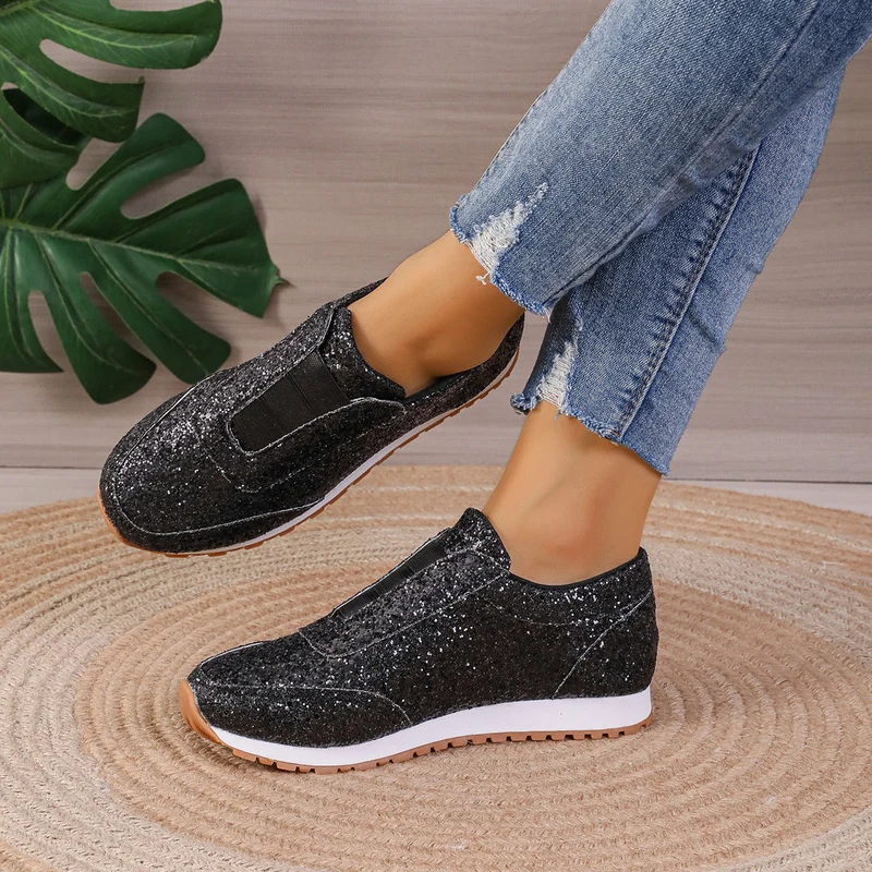 Damen Sneaker mit Glitzer-Effekt und elastischem Riemen Nord Taschen