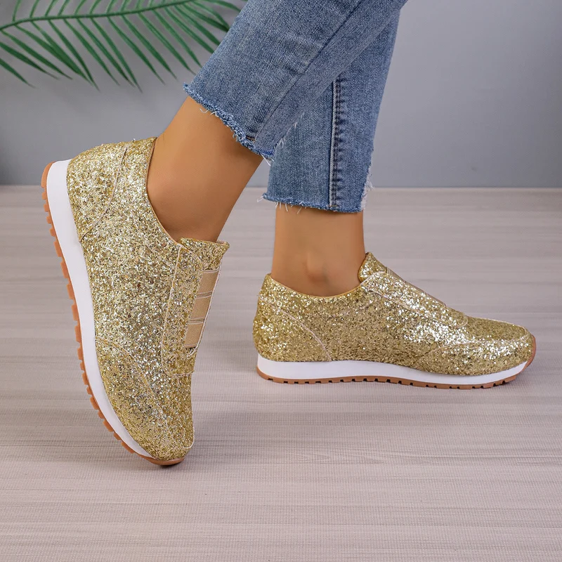 Damen Sneaker mit Glitzer-Effekt und elastischem Riemen Nord Taschen