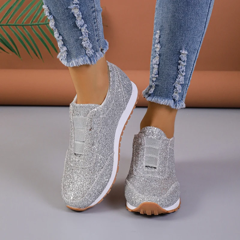 Damen Sneaker mit Glitzer-Effekt und elastischem Riemen Nord Taschen