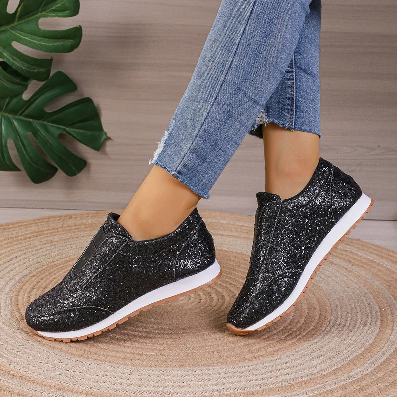 Damen Sneaker mit Glitzer-Effekt und elastischem Riemen Nord Taschen