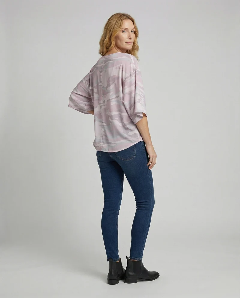 Damen florale V-Ausschnitt-Bluse mit Kimonoärmeln