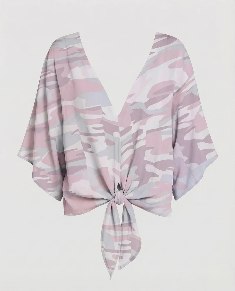 Damen florale V-Ausschnitt-Bluse mit Kimonoärmeln