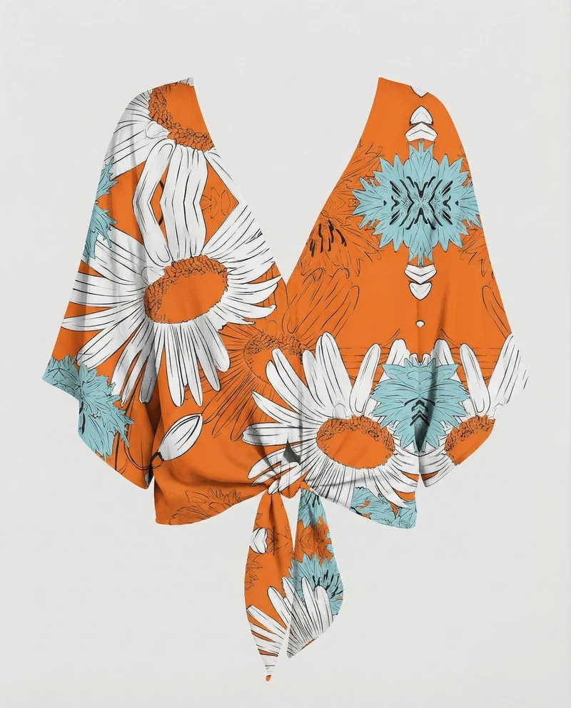 Damen florale V-Ausschnitt-Bluse mit Kimonoärmeln