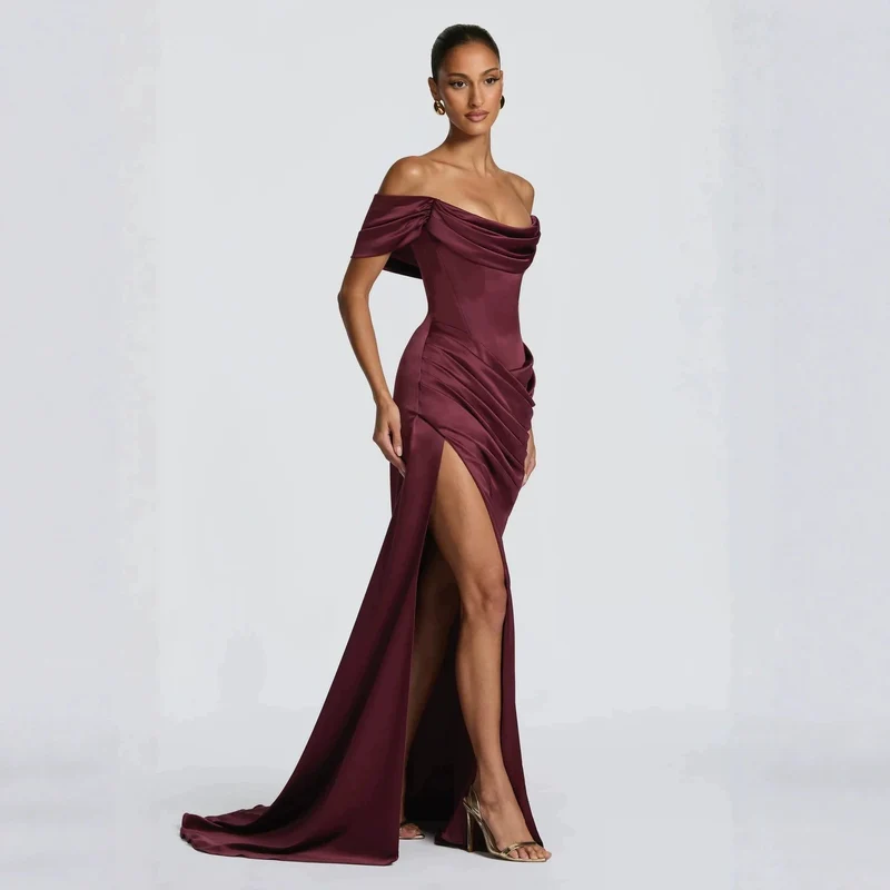 Damen Elegantes Off-Shoulder-Maxikleid mit seitlichem Schlitz